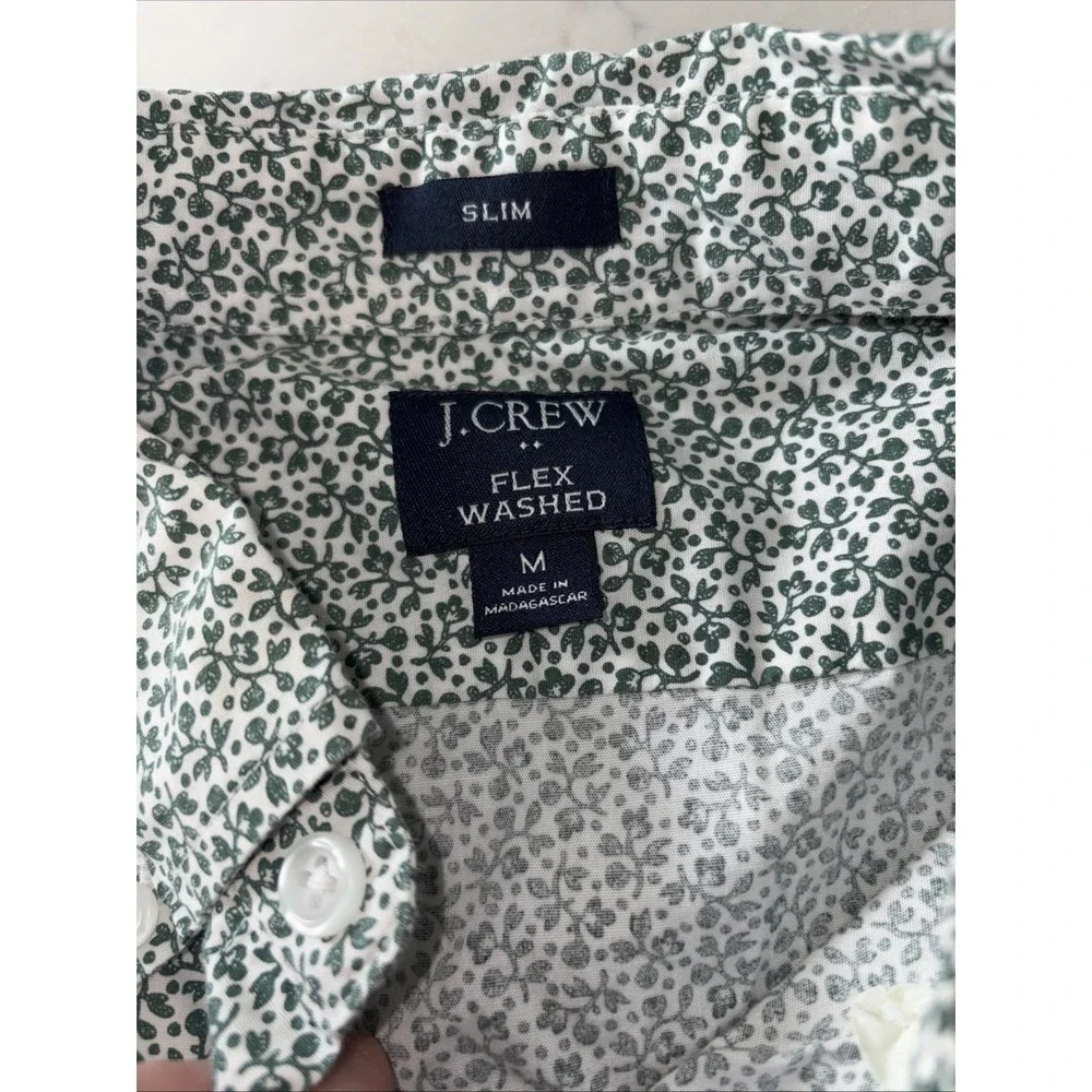 J Crew Slim Fit Flex Washed Green‎ Ivy White Button-Down Shirt Cotton Men's M
